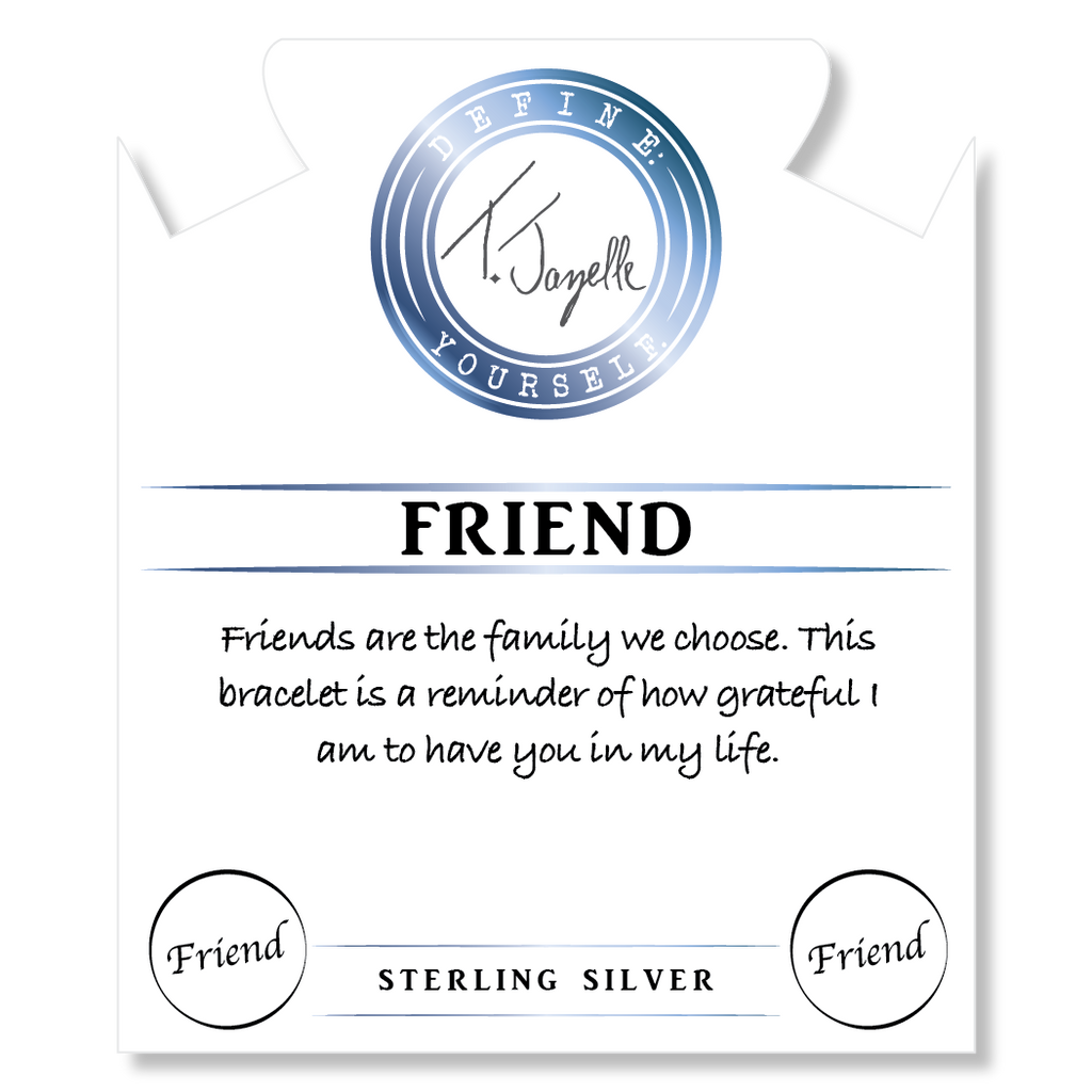 Blue Agate Gemstone Bracelet with Friend Sterling Silver Charm