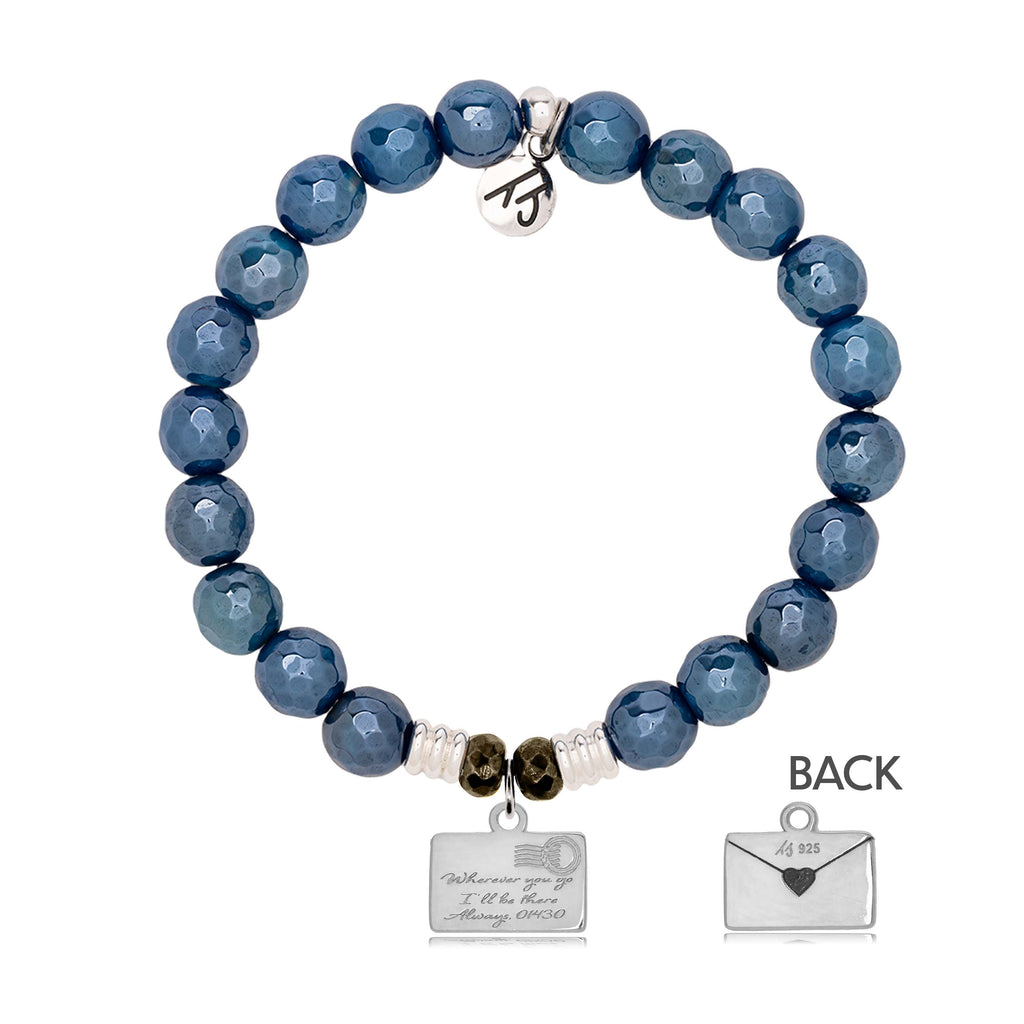 Blue Agate Gemstone Bracelet with Love Letter Sterling Silver Charm