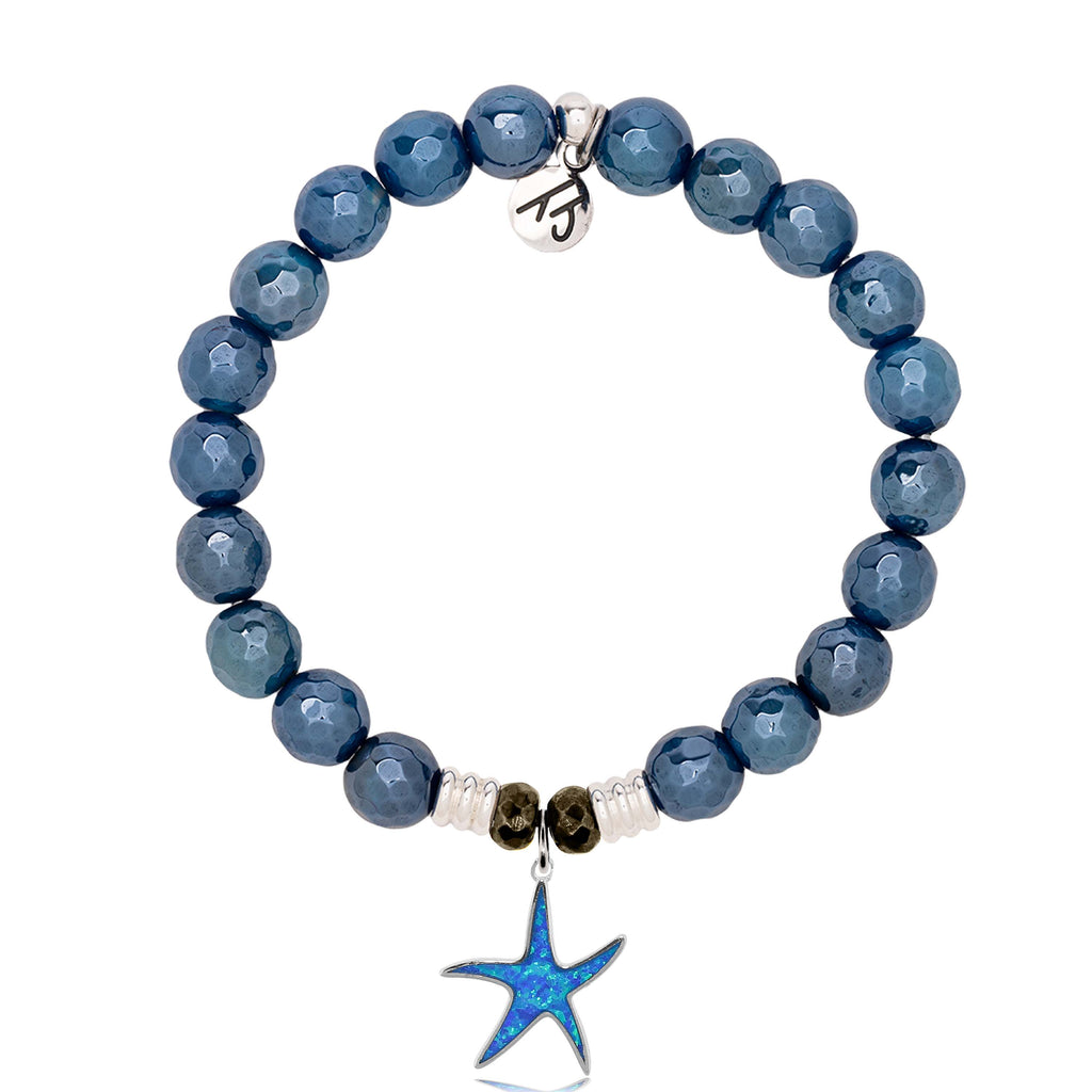 Blue Agate Gemstone Bracelet with Star of the Sea Sterling Silver Charm