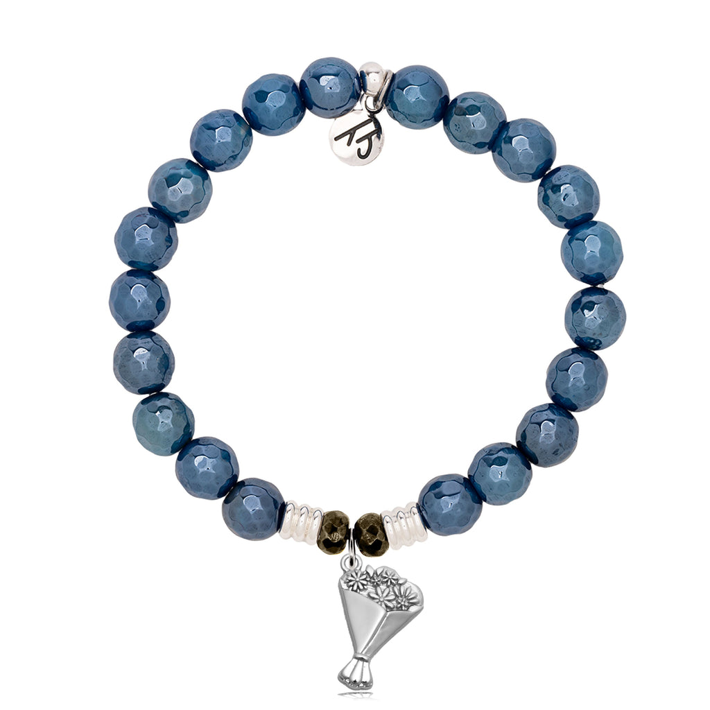 Blue Agate Gemstone Bracelet with Thinking of You Sterling Silver Charm