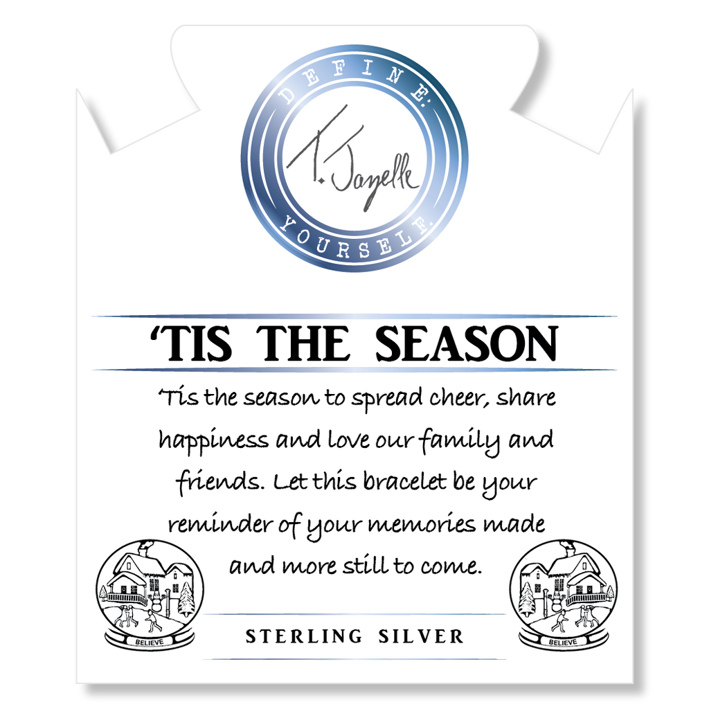 Blue Agate Gemstone Bracelet with Tis The Season Sterling Silver Charm