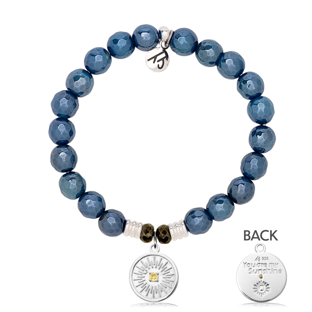 Blue Agate Gemstone Bracelet with You are my Sunshine Sterling Silver Charm