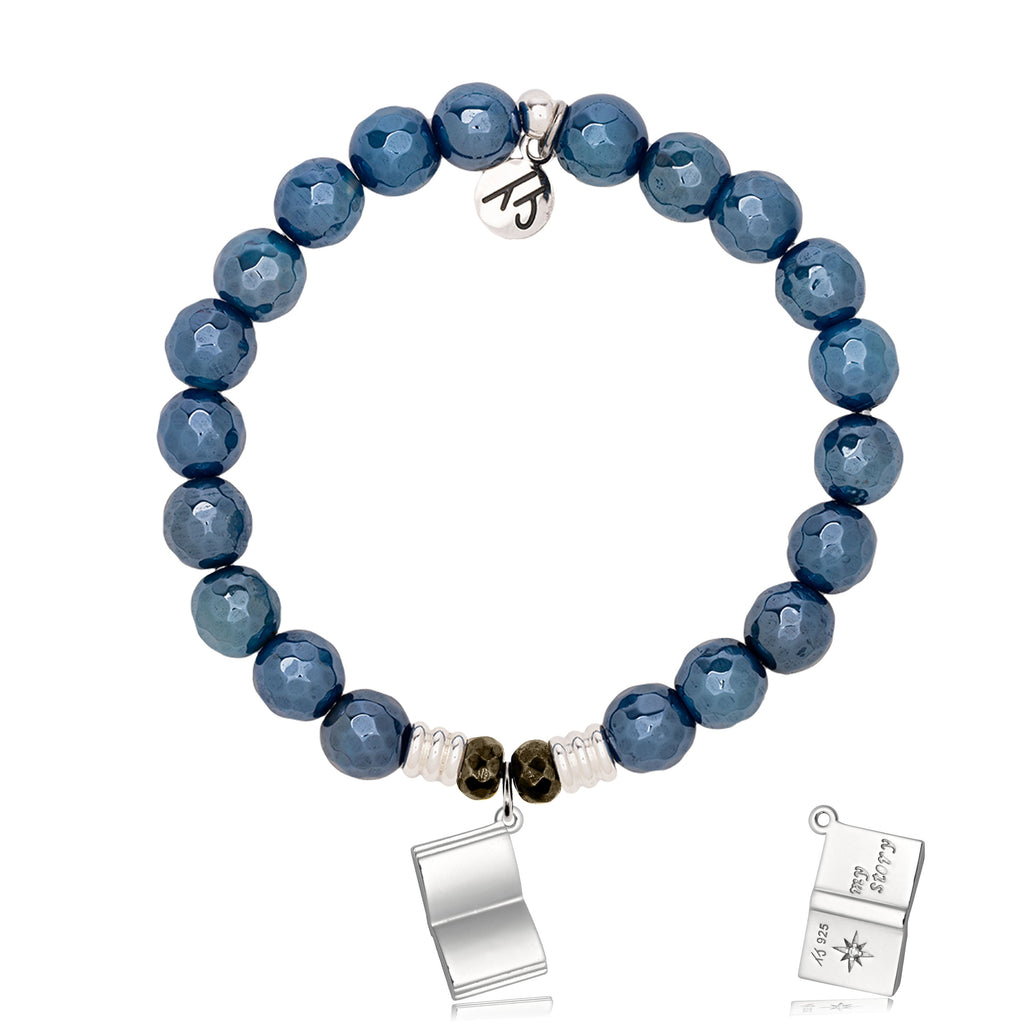Blue Agate Gemstone Bracelet with Your Story Sterling Silver Charm