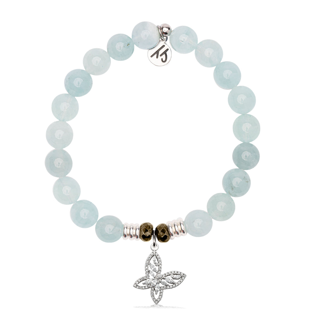 Blue Aquamarine Gemstone Bracelet with Butterfly CZ Sterling Silver Charm