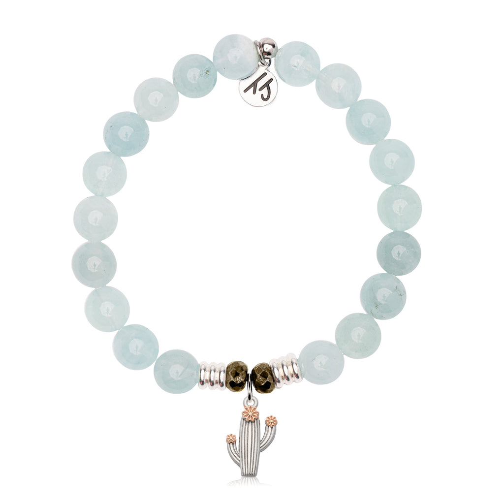 Blue Aquamarine Gemstone Bracelet with Cactus Cutout Sterling Silver Charm