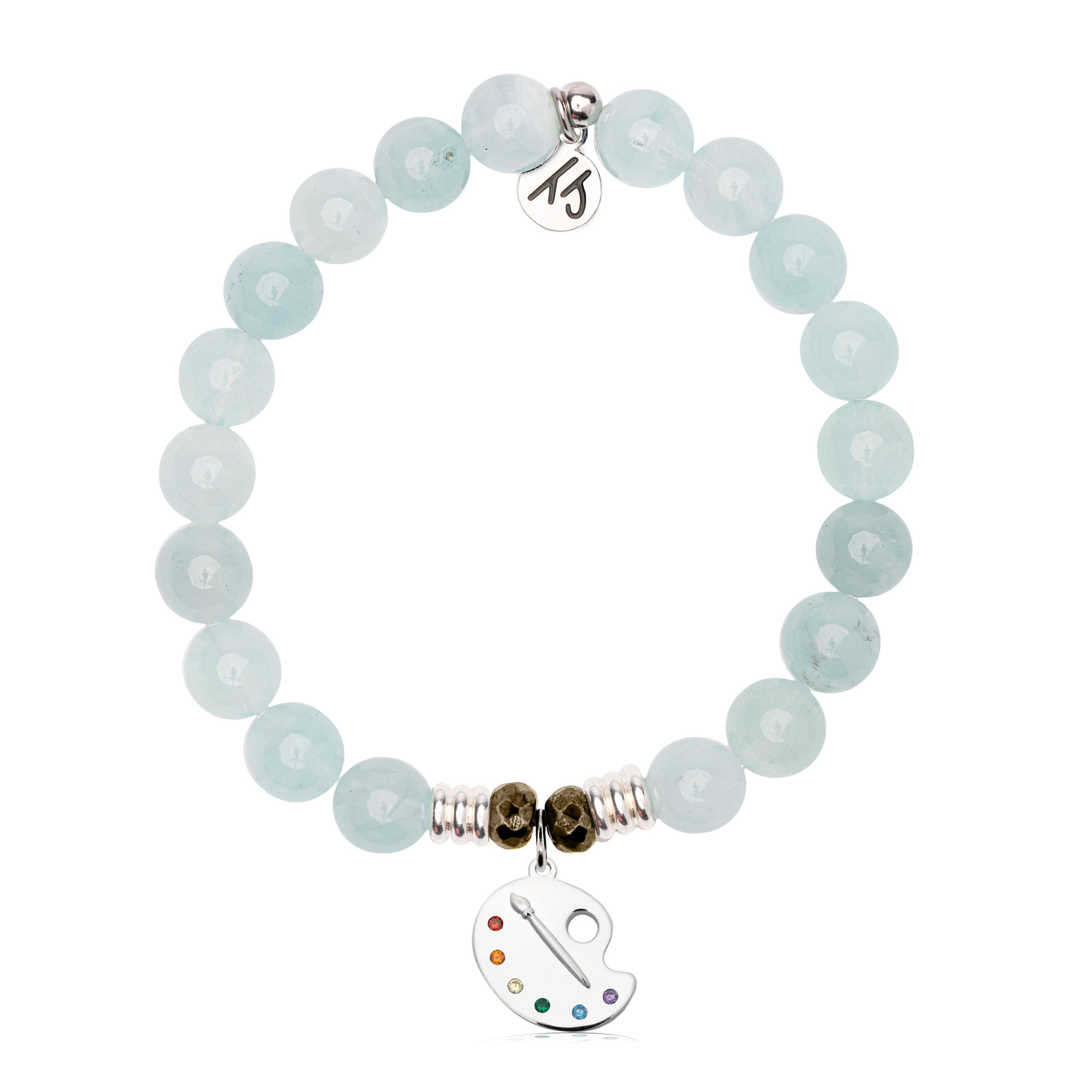 Blue Aquamarine Gemstone Bracelet with Create Sterling Silver Charm