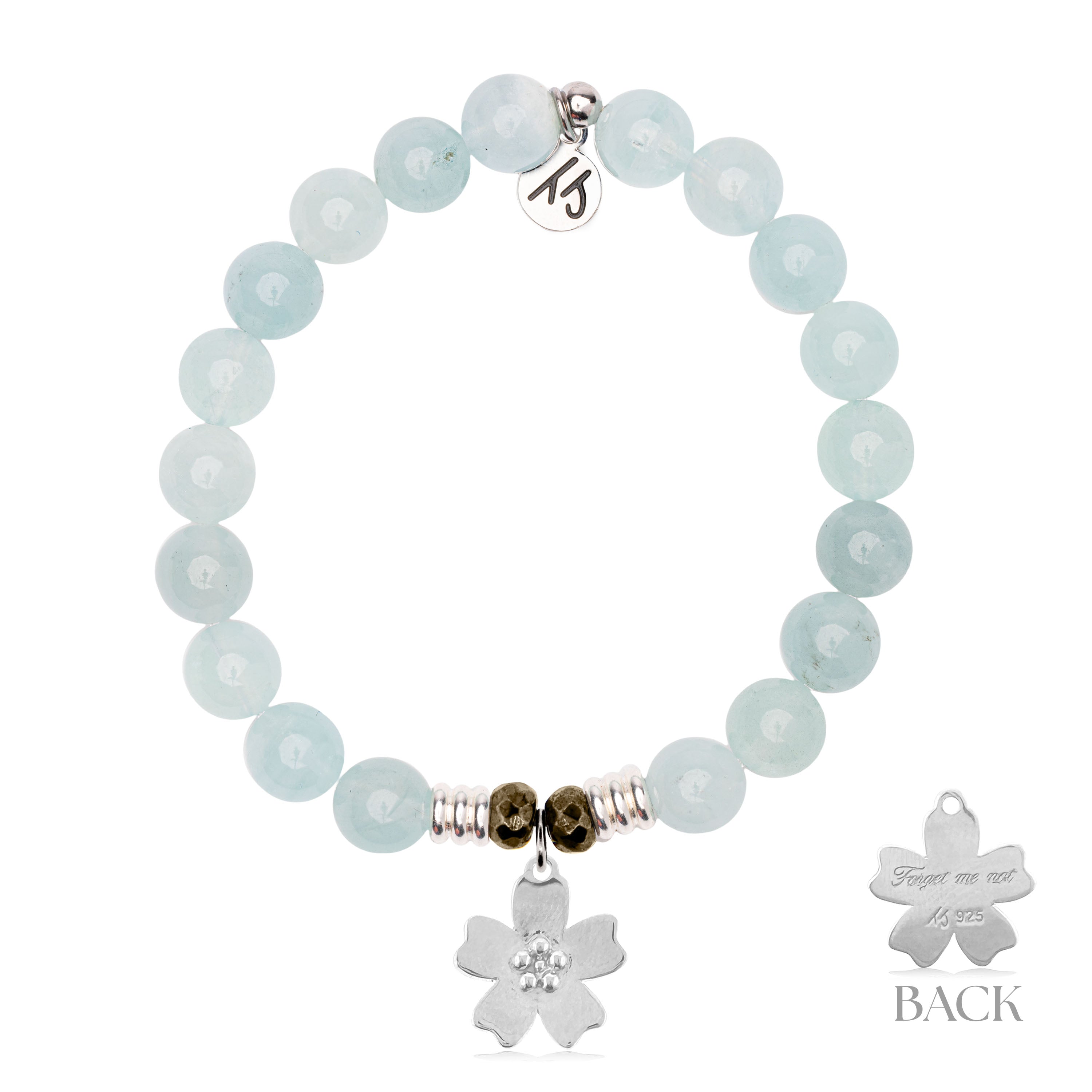 Blue Aquamarine Gemstone Bracelet with Forget Me Not Sterling Silver Charm
