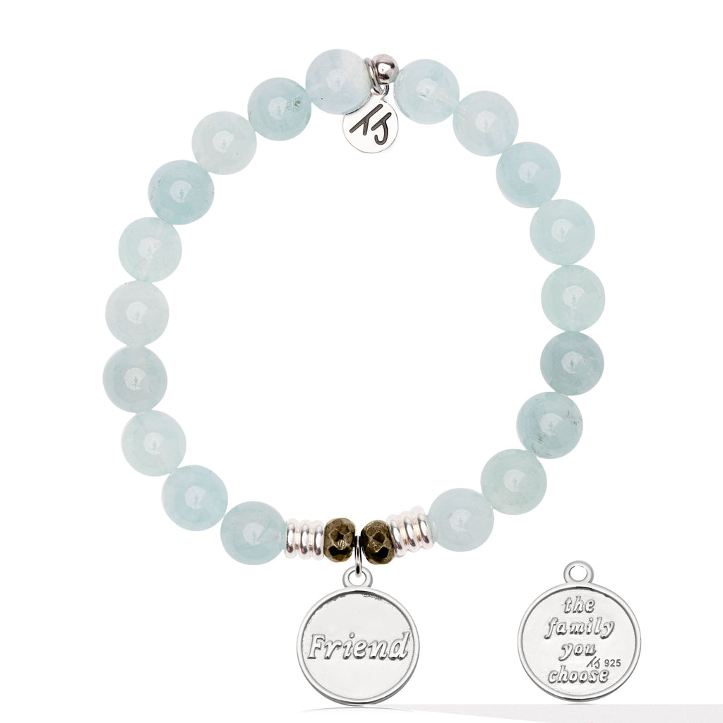 Blue Aquamarine Gemstone Bracelet with Friend the Family Sterling Silver Charm