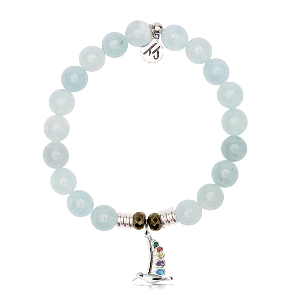 Blue Aquamarine Gemstone Bracelet with Hummingbird Sterling Silver Charm