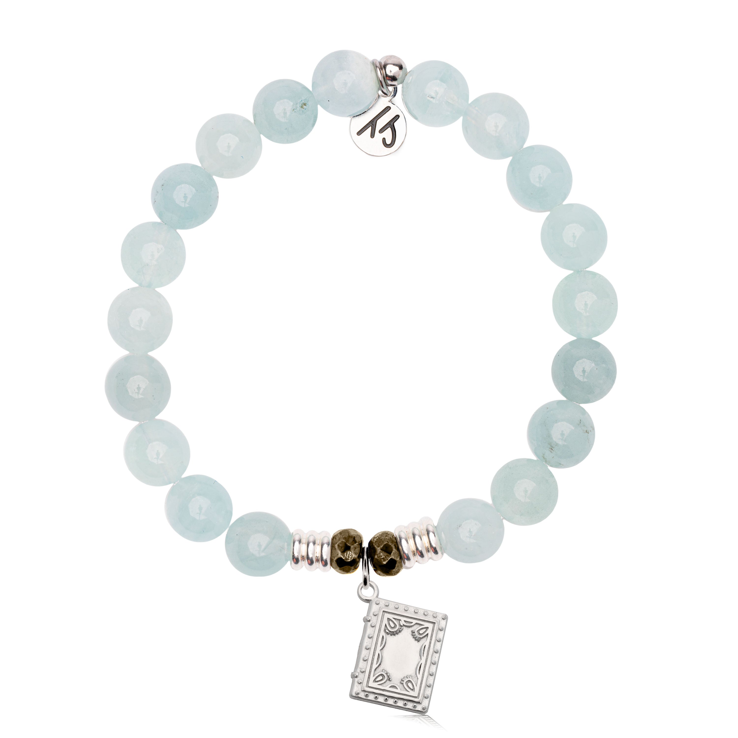 Blue Aquamarine Gemstone Bracelet with Memories Sterling Silver Charm