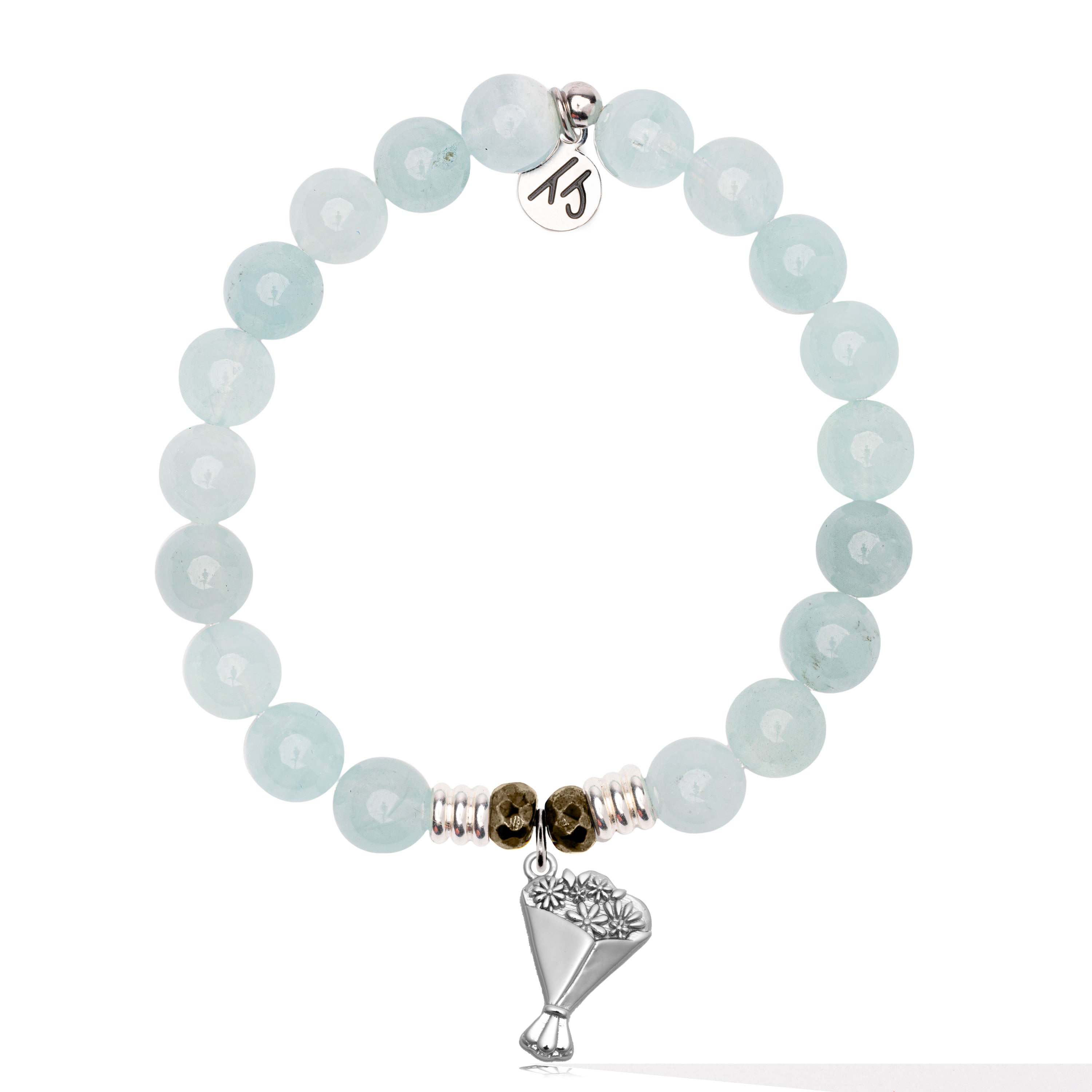 Blue Aquamarine Gemstone Bracelet with Thinking of You Sterling Silver Charm