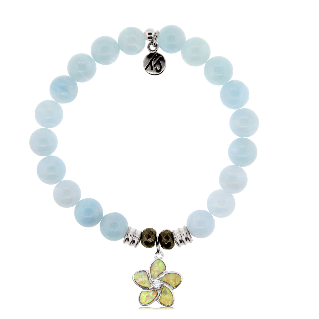 Blue Aquamarine Stone Bracelet with Flower of Positivity Sterling Silver Charm