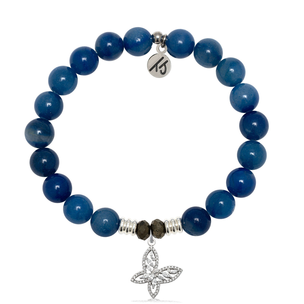 Blue Aventurine Gemstone Bracelet with Butterfly CZ Sterling Silver Charm