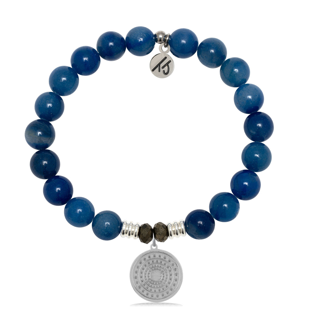 Blue Aventurine Gemstone Bracelet with Family Circle Sterling Silver Charm