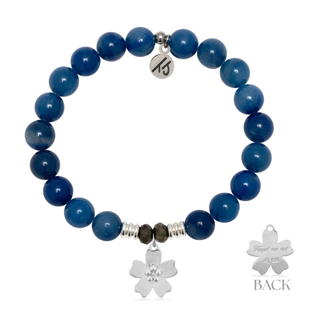 Blue Aventurine Gemstone Bracelet with Forget Me Not Sterling Silver Charm