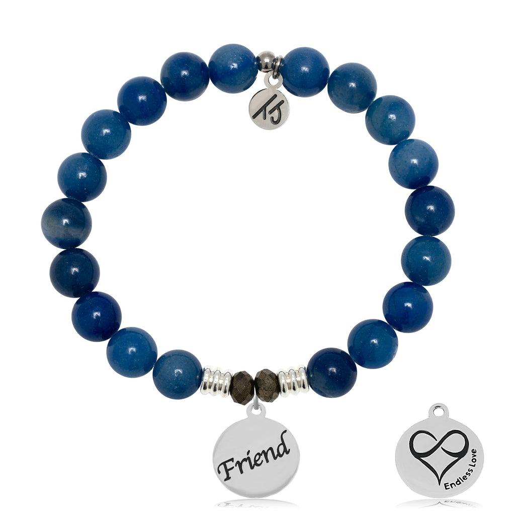 Blue Aventurine Gemstone Bracelet with Friend Sterling Silver Charm