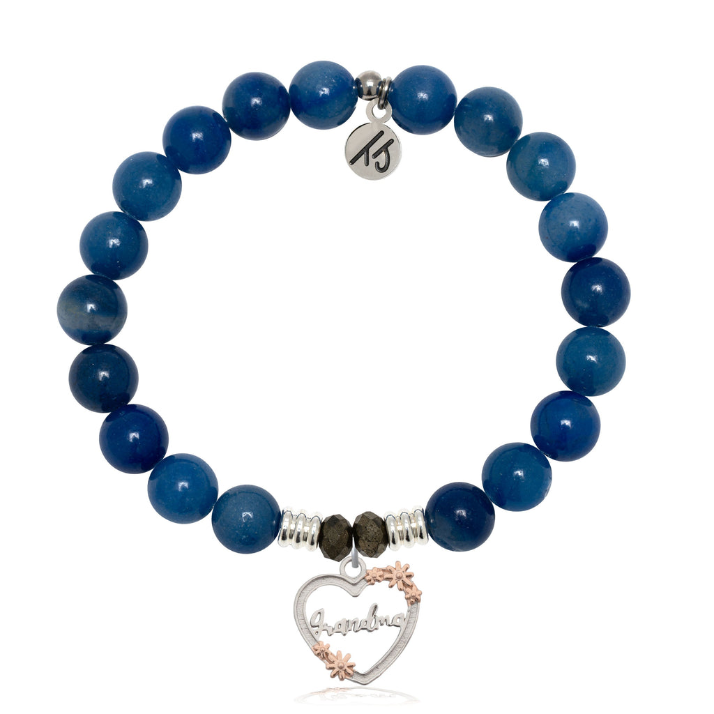 Blue Aventurine Gemstone Bracelet with Heart Grandma Sterling Silver Charm