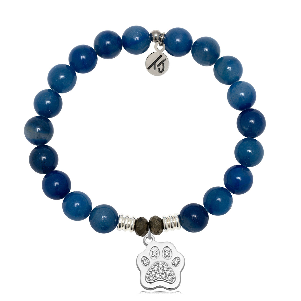 Blue Aventurine Gemstone Bracelet with Paw CZ Sterling Silver Charm