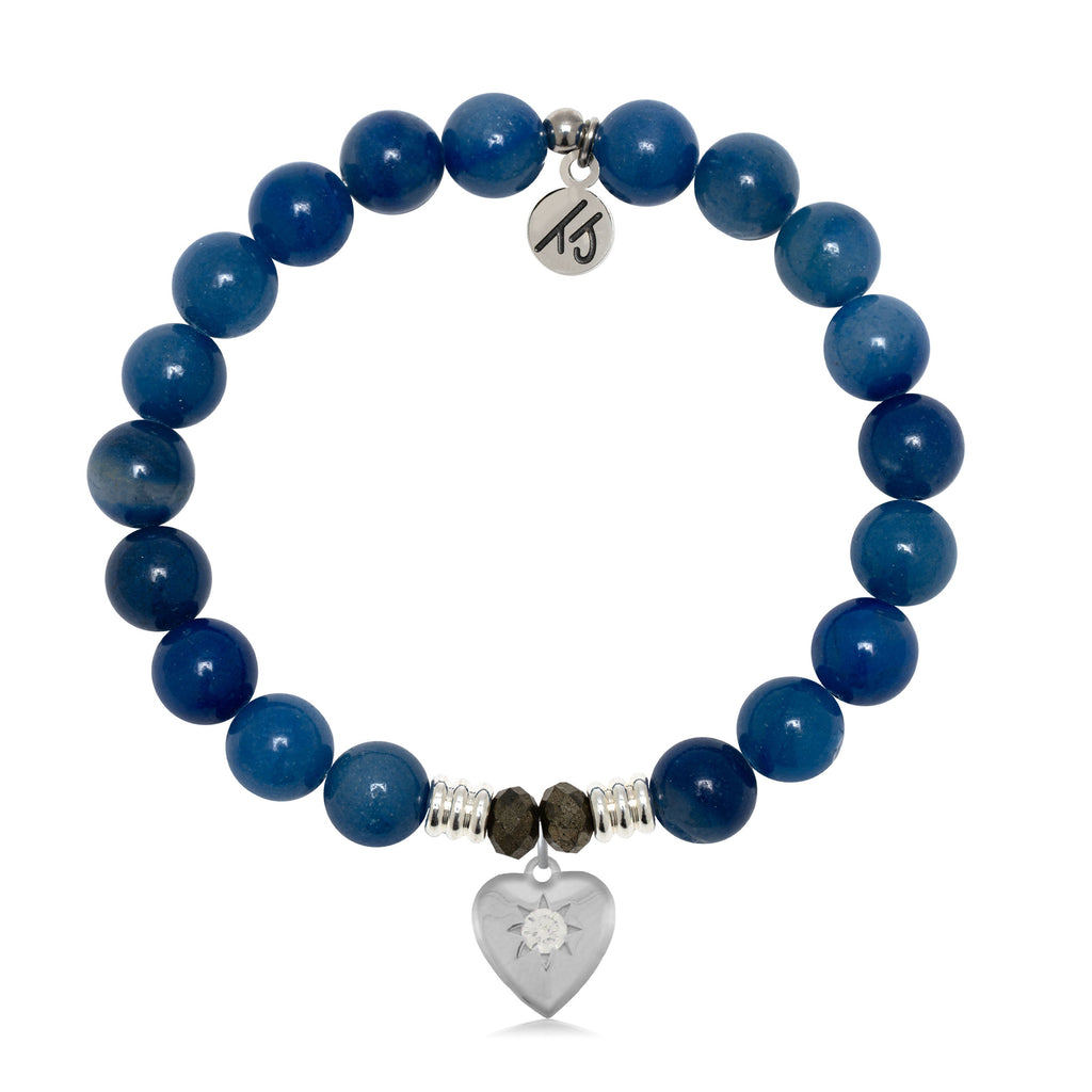 Blue Aventurine Gemstone Bracelet with Self Love Sterling Silver Charm