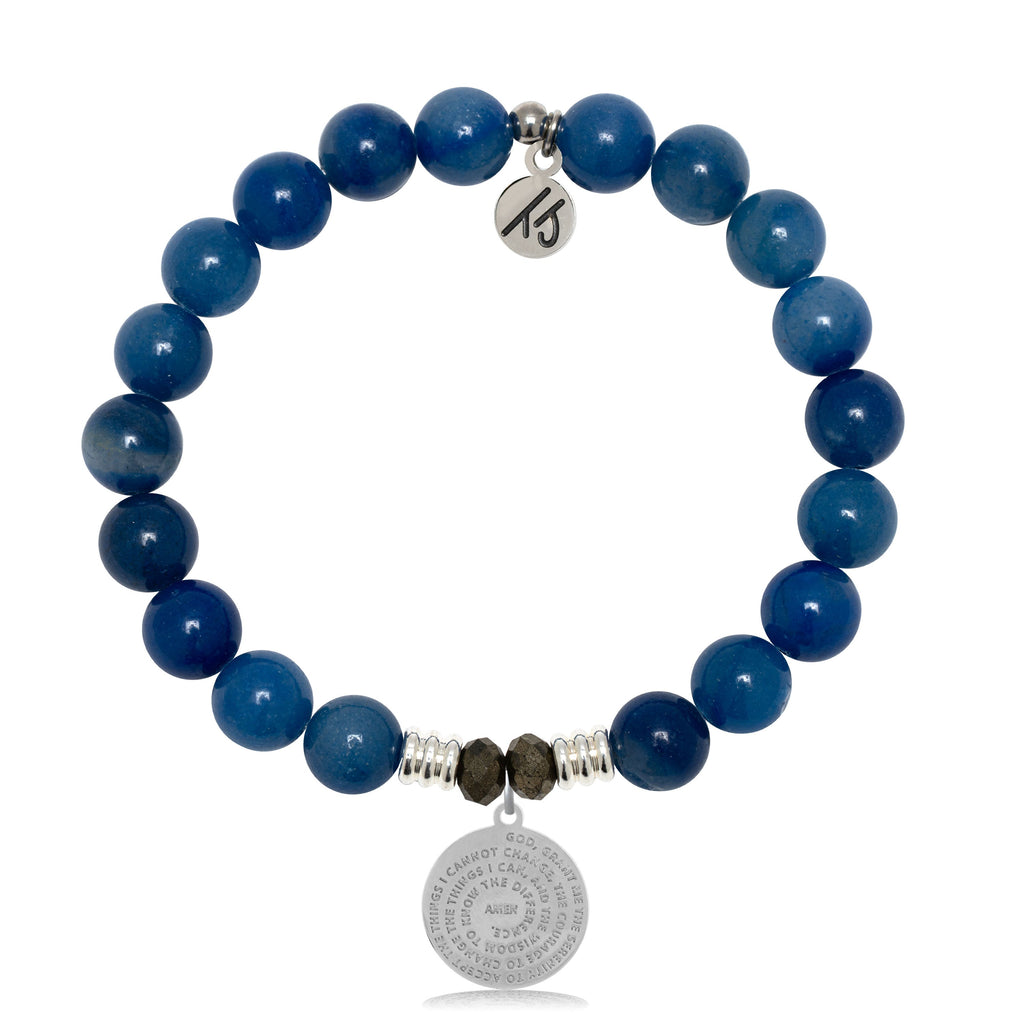Blue Aventurine Gemstone Bracelet with Serenity Prayer Sterling Silver Charm