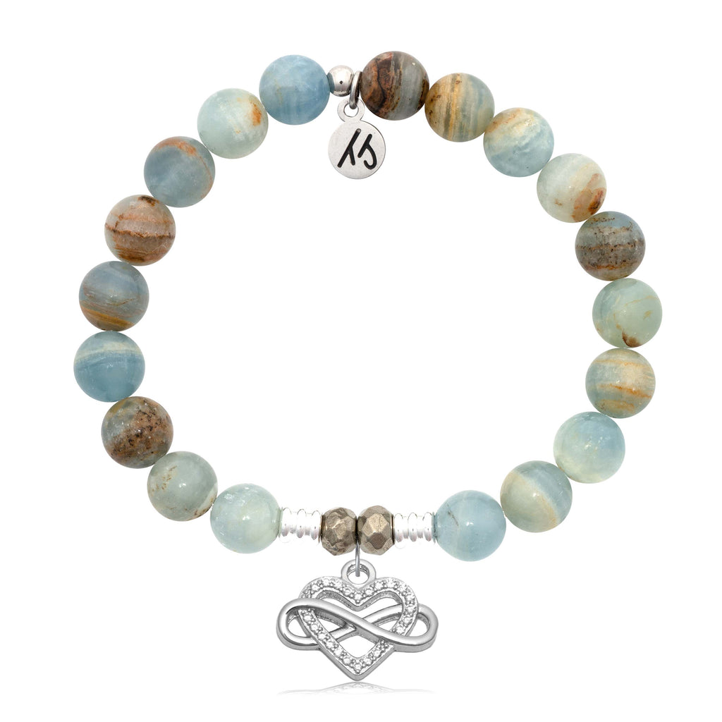 Blue Calcite Gemstone Bracelet with Endless Love Sterling Silver Charm