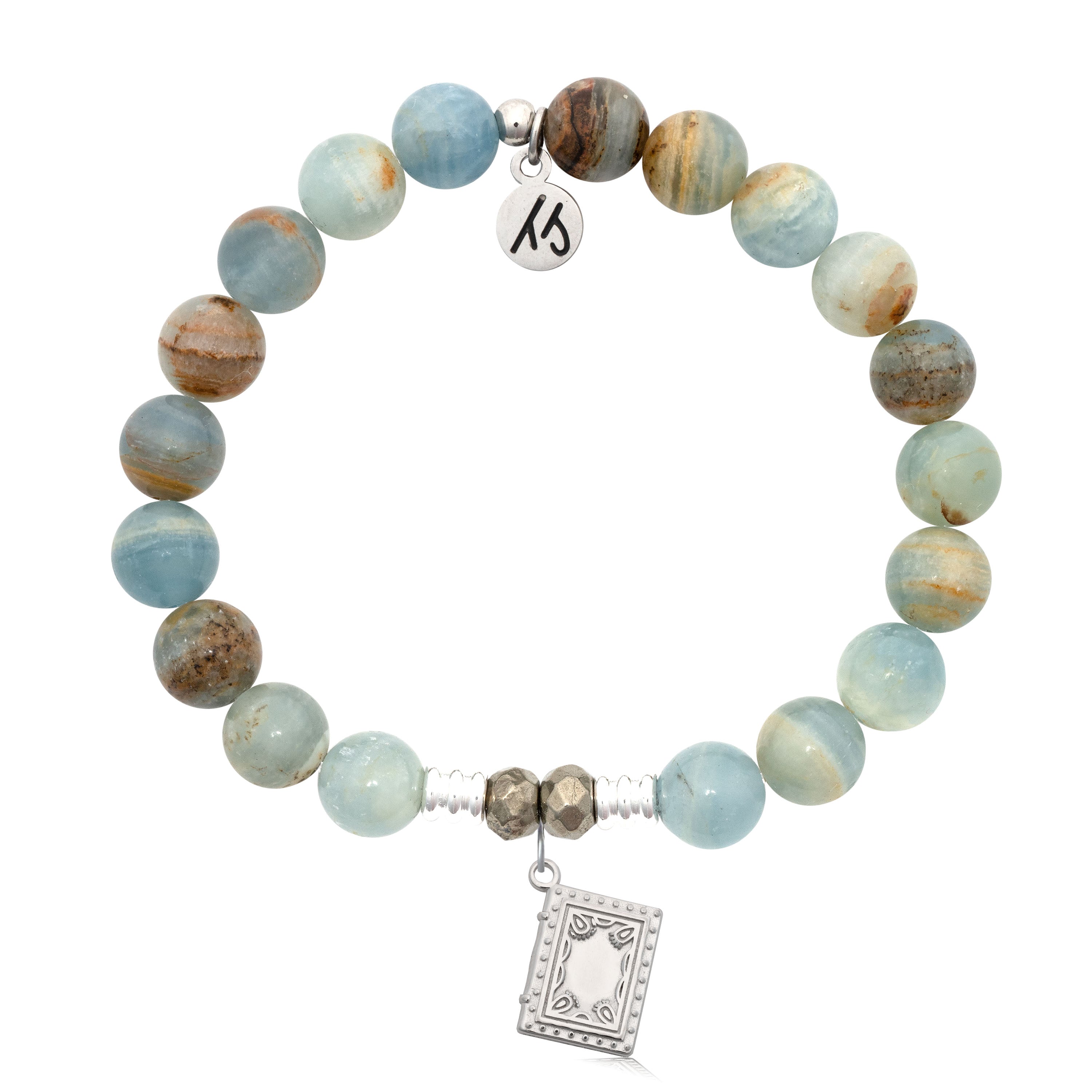 Blue Calcite Gemstone Bracelet with Memories Sterling Silver Charm
