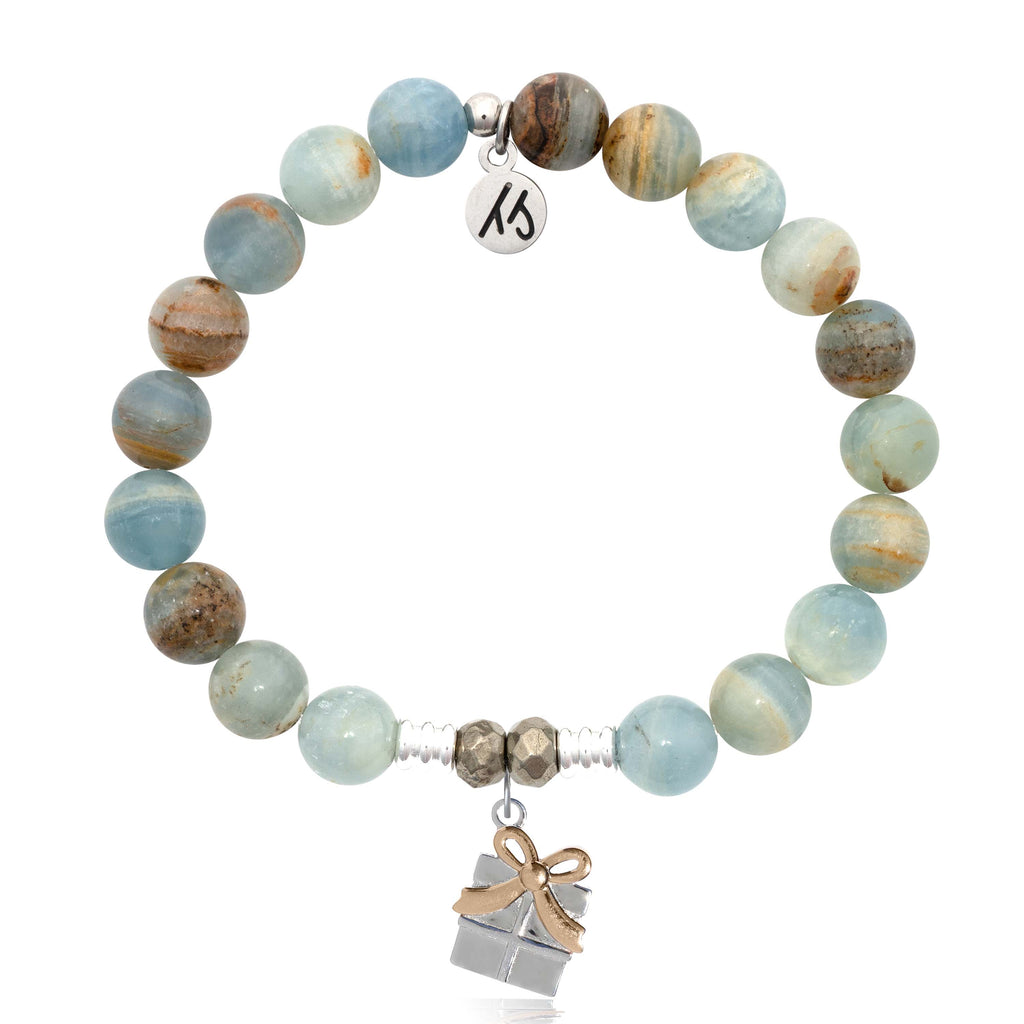 Blue Calcite Gemstone Bracelet with Present Sterling Silver Charm