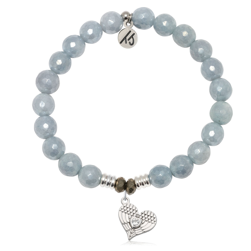 Blue Quartzite Gemstone Bracelet with Angel Love Sterling Silver Charm