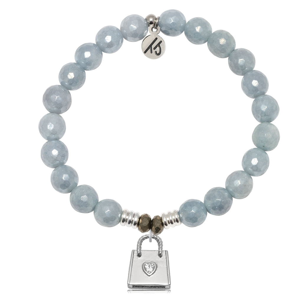 Blue Quartzite Gemstone Bracelet with Fashionista Sterling Silver Charm