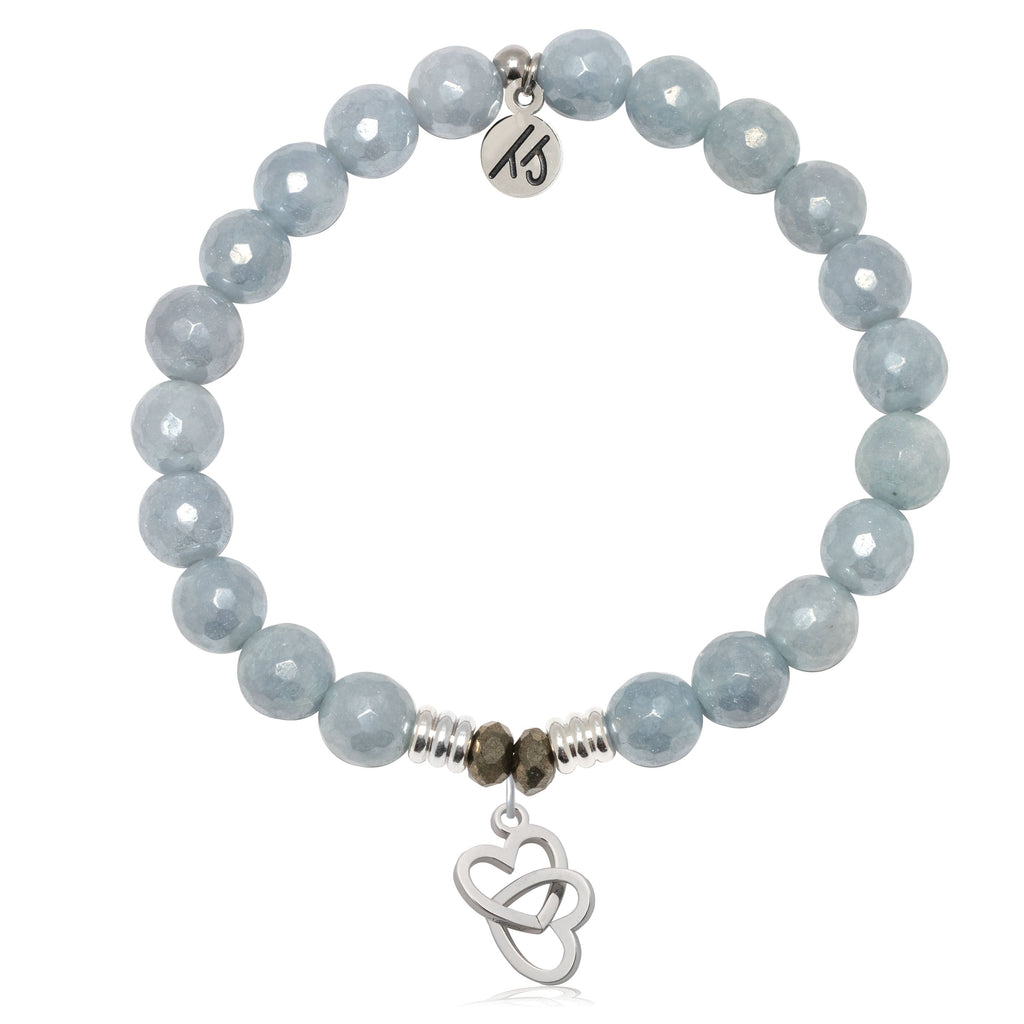 Blue Quartzite Gemstone Bracelet with Linked Hearts Sterling Silver Charm