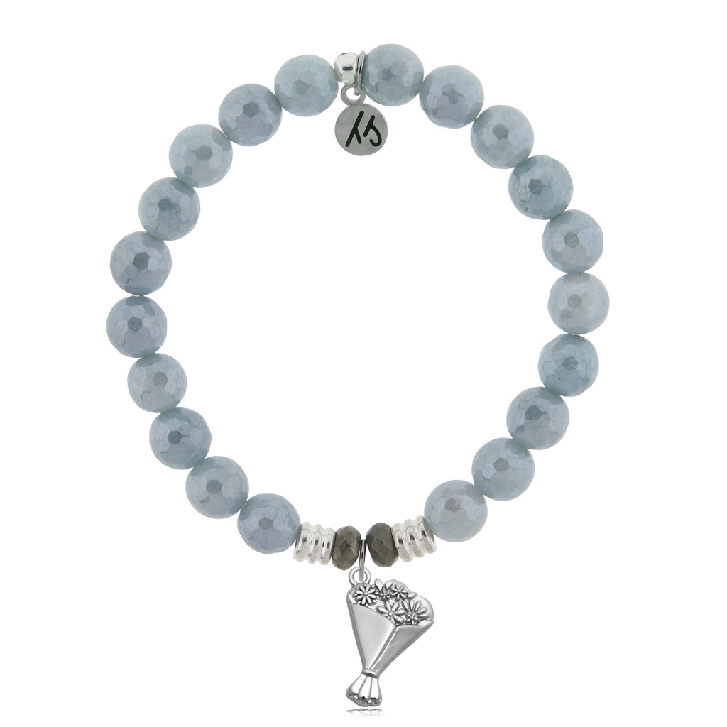 Blue Quartzite Gemstone Bracelet with Thinking of You Sterling Silver Charm