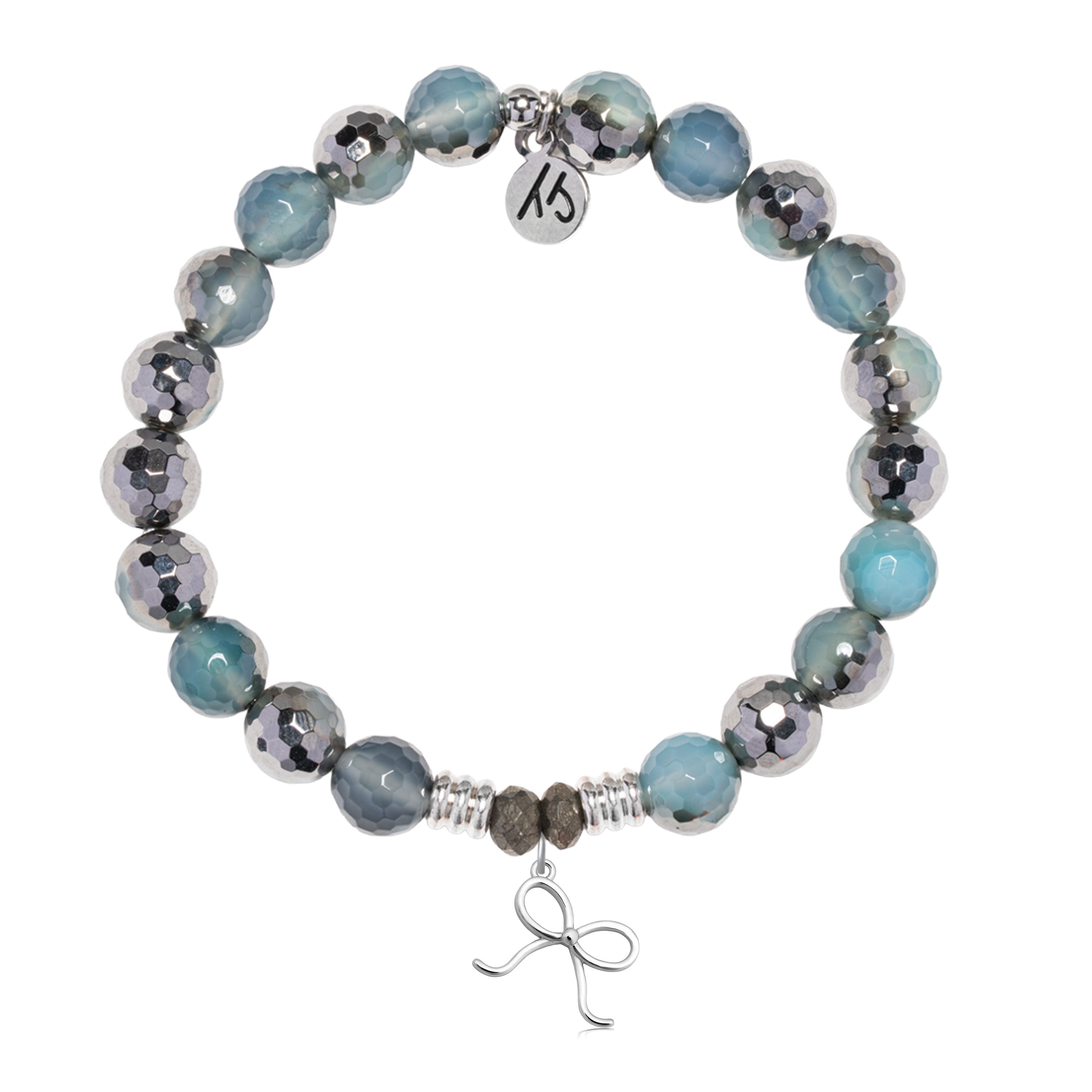 Blue Silver Agate Gemstone Bracelet with You Are A Gift Sterling Silver Charm
