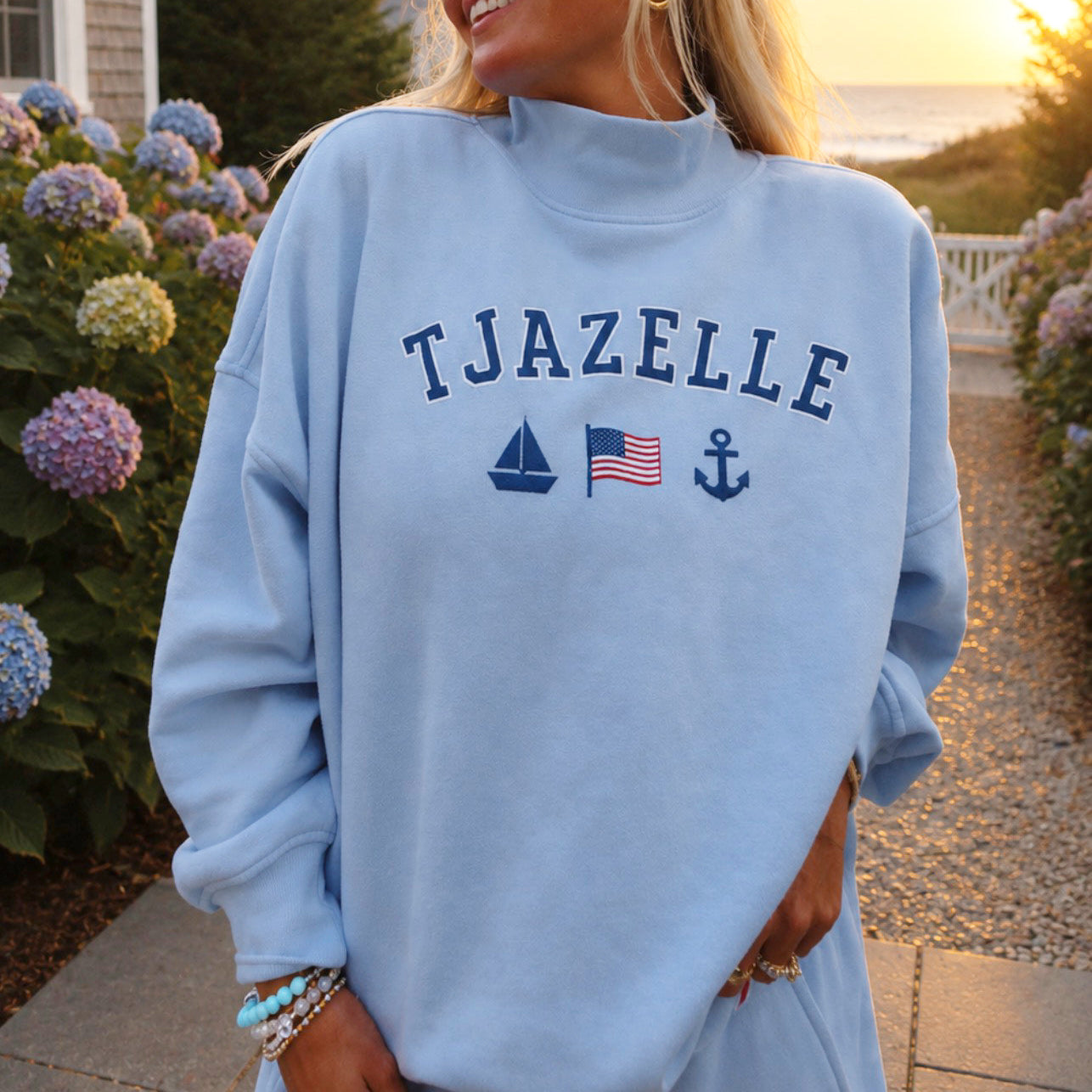 Blue T. JAZELLE Mock-Neck Sweatshirt