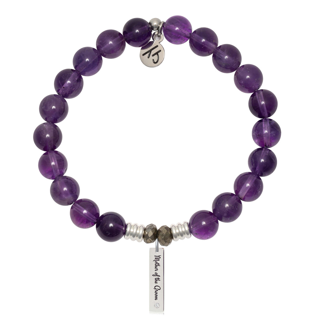 Bridal Collection: Amethyst Gemstone Bracelet with Mother of the Groom Sterling Silver Charm Bar