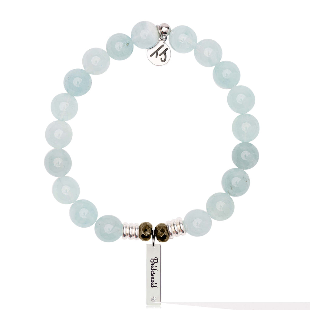 Bridal Collection: Blue Aquamarine Stone Bracelet with Bridesmaid Sterling Silver Charm Bar