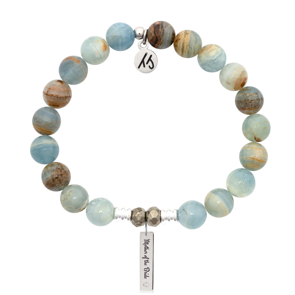 Bridal Collection: Blue Calcite Stone Bracelet with Mother of the Bride Sterling Silver Charm Bar