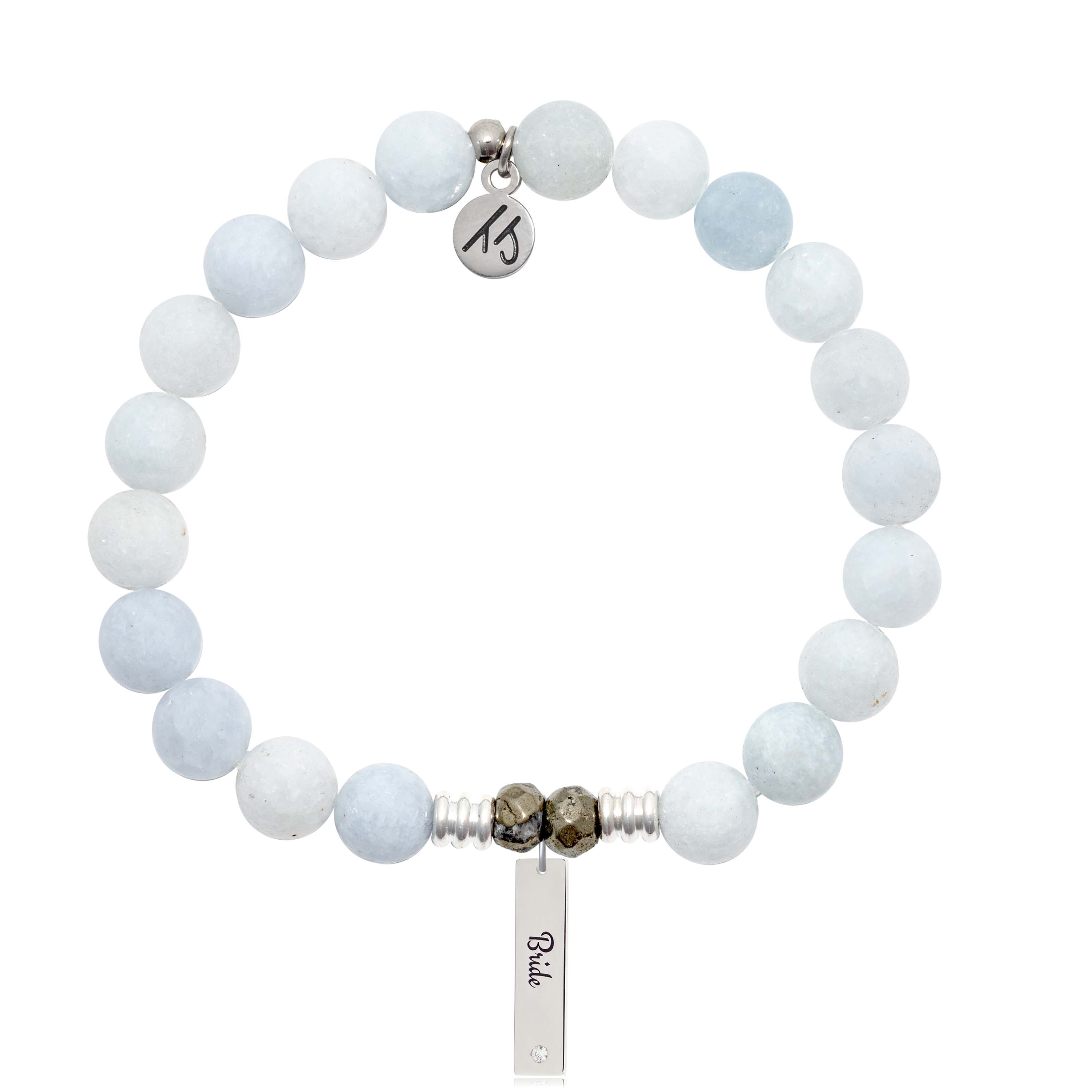 Bridal Collection: Celestine Stone Bracelet with Bride Sterling Silver Charm Bar