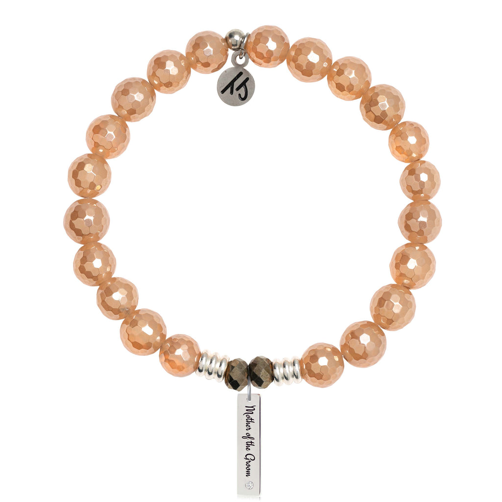 Bridal Collection: Champagne Agate Stone Bracelet with Mother of the Groom Sterling Silver Charm Bar