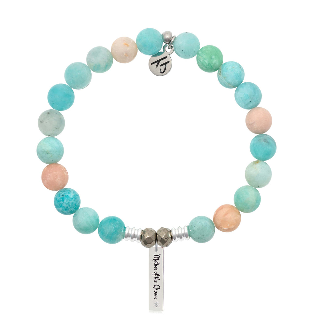 Bridal Collection: Multi Amazonite Stone Bracelet with Mother of the Groom Sterling Silver Charm Bar