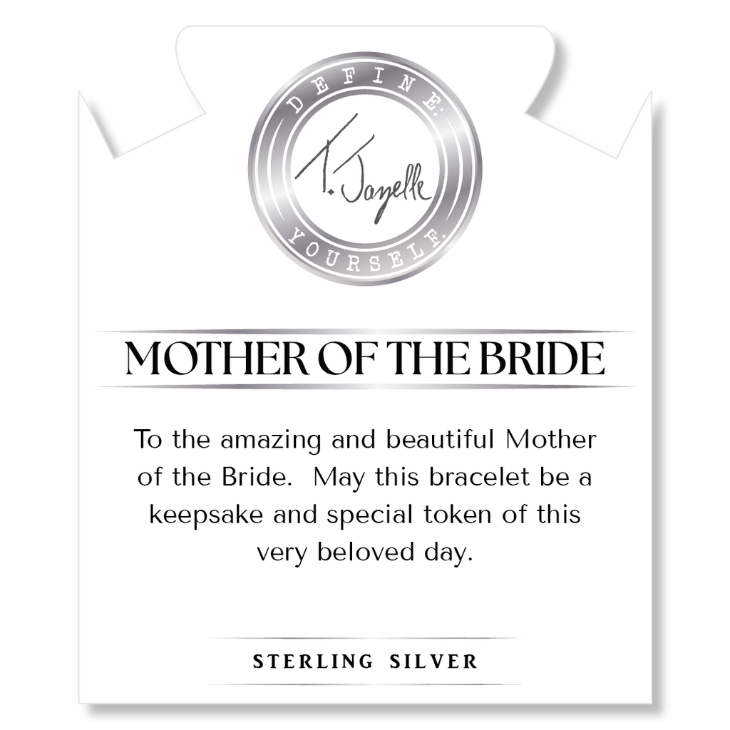 Bridal Collection: Peach Moonstone Stone Bracelet with Mother of the Bride Sterling Silver Charm Bar