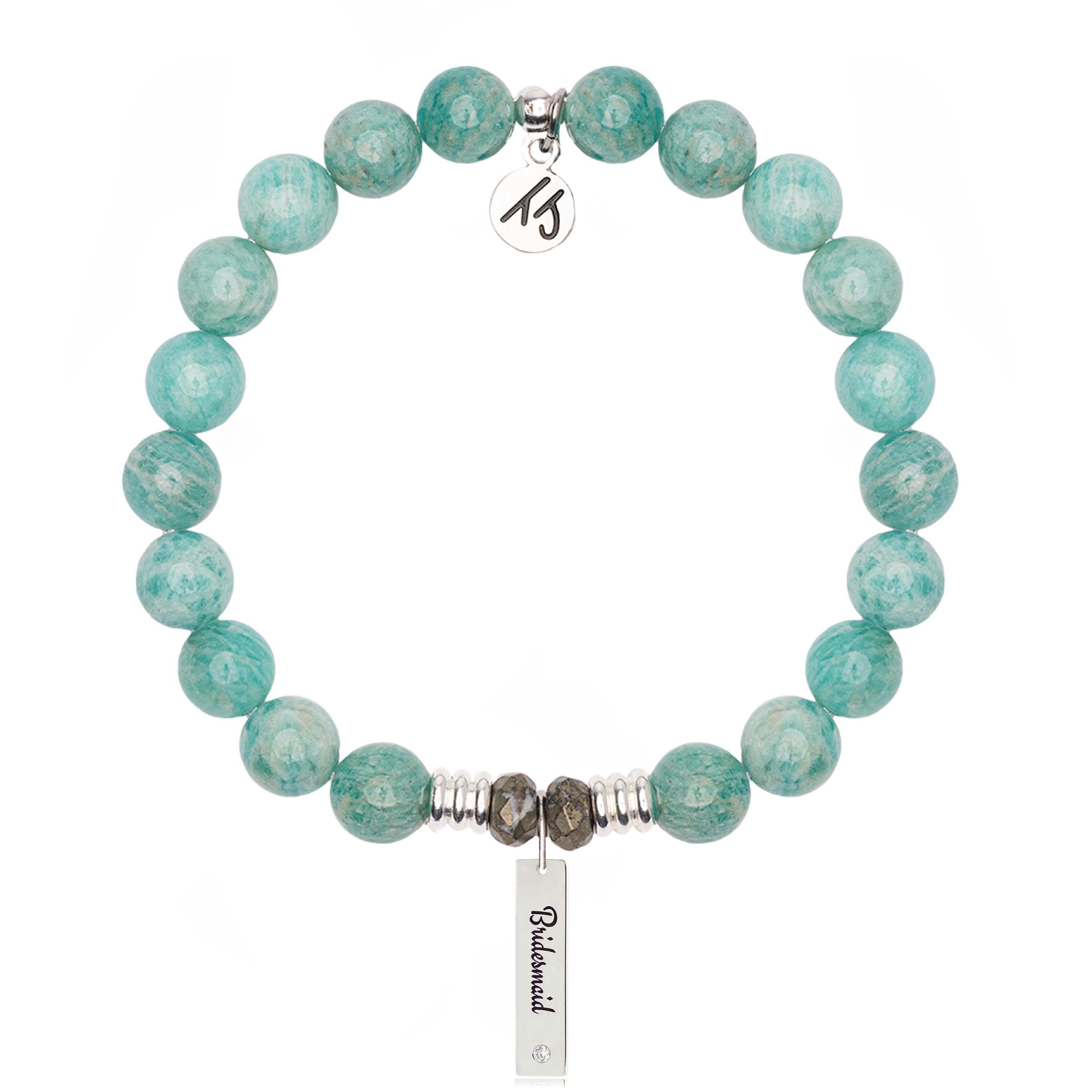 Bridal Collection: Peruvian Amazonite Bracelet with Bridesmaid Sterling Silver Charm Bar
