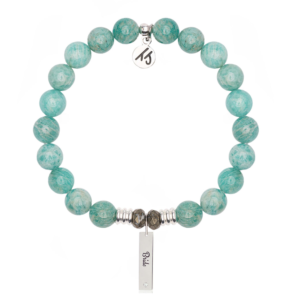 Bridal Collection: Peruvian Amazonite Stone Bracelet with Bride Sterling Silver Charm Bar