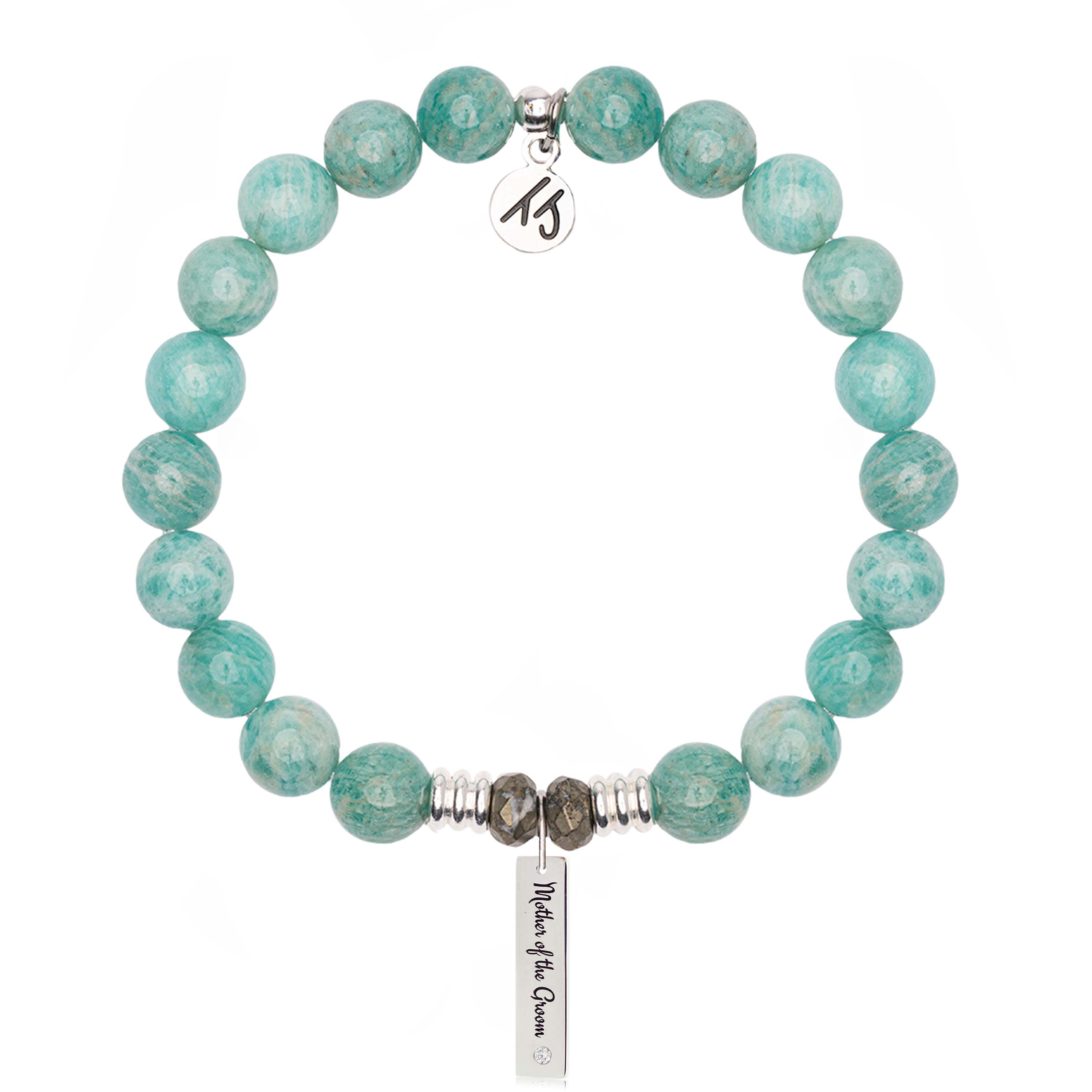 Bridal Collection: Peruvian Amazonite Stone Bracelet with Mother of the Groom Sterling Silver Charm Bar