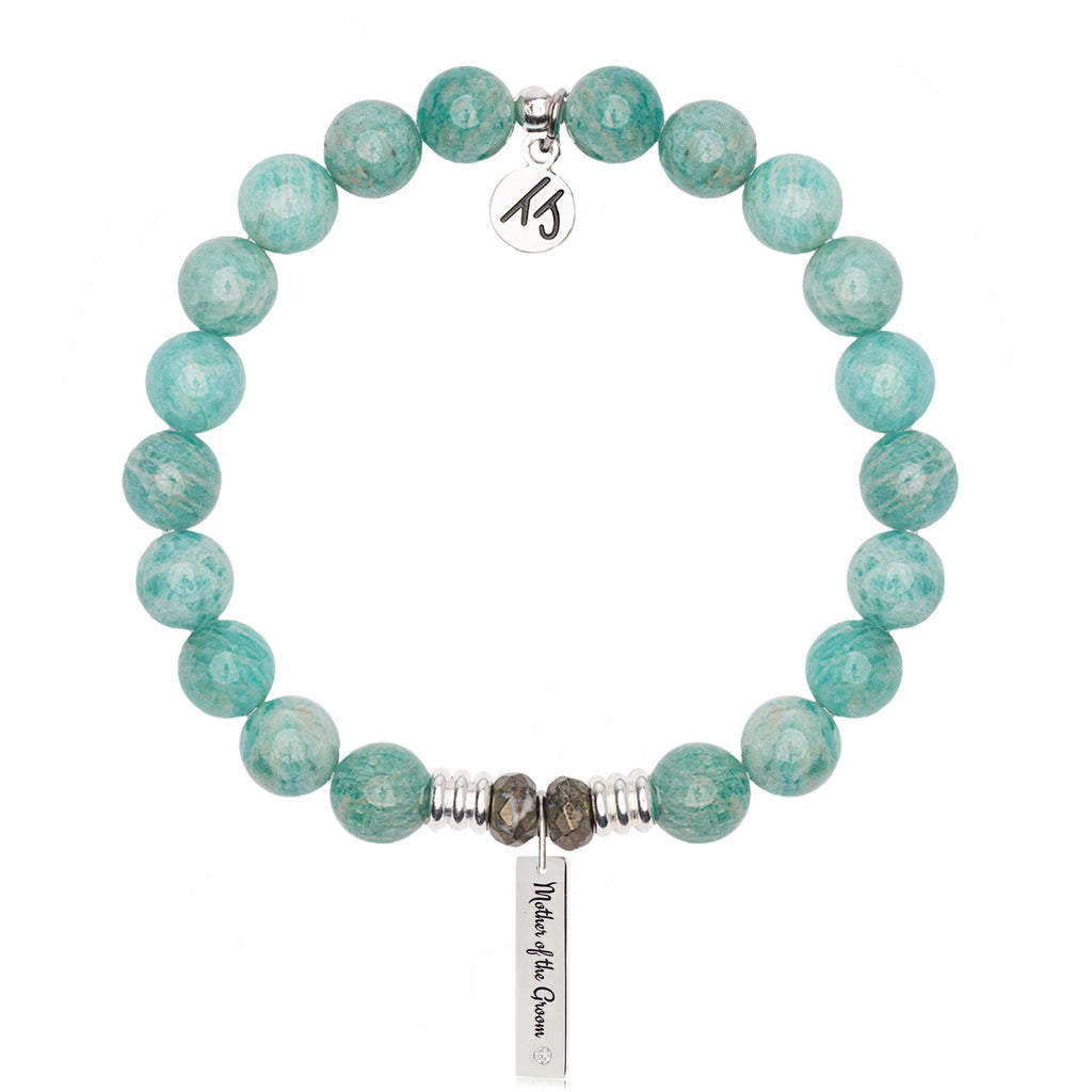 Bridal Collection: Peruvian Amazonite Stone Bracelet with Mother of the Groom Sterling Silver Charm Bar