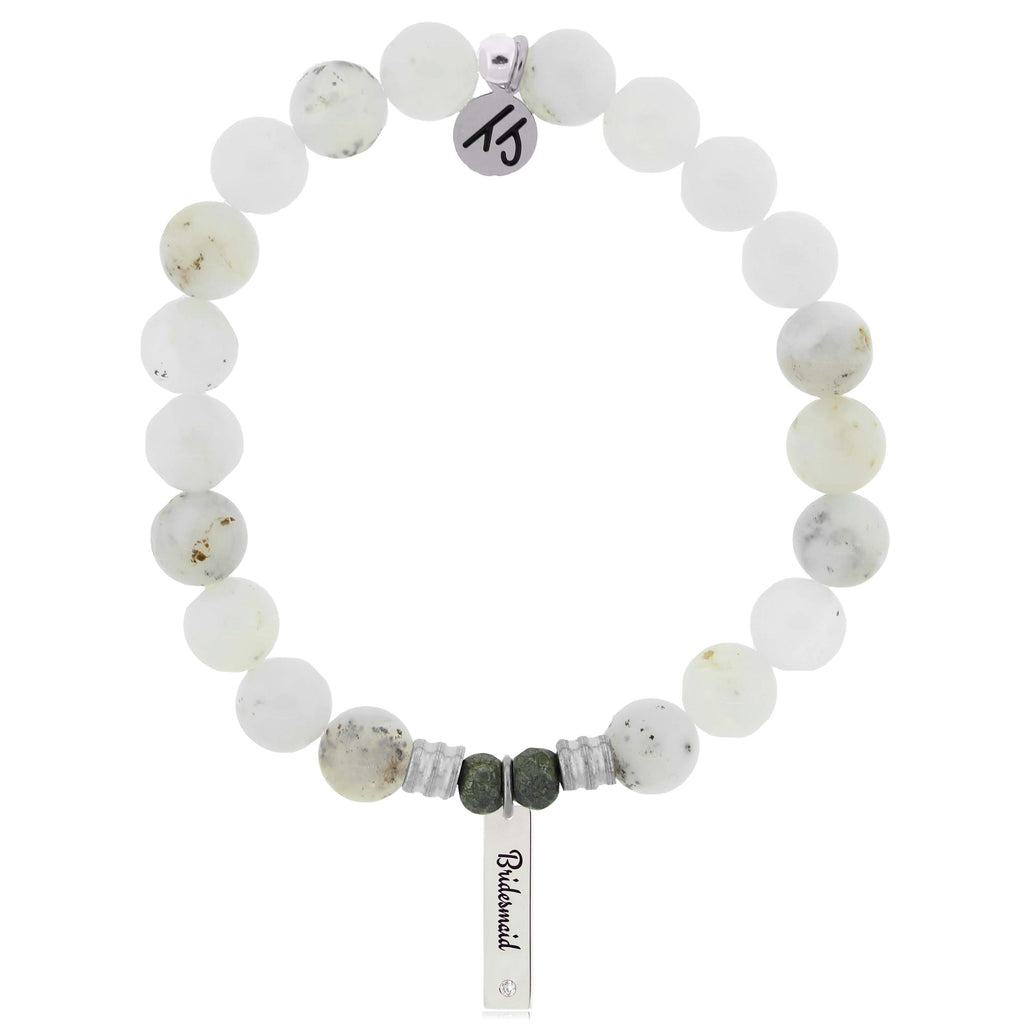 Bridal Collection: White Chalcedony Bracelet with Bridesmaid Sterling Silver Charm Bar