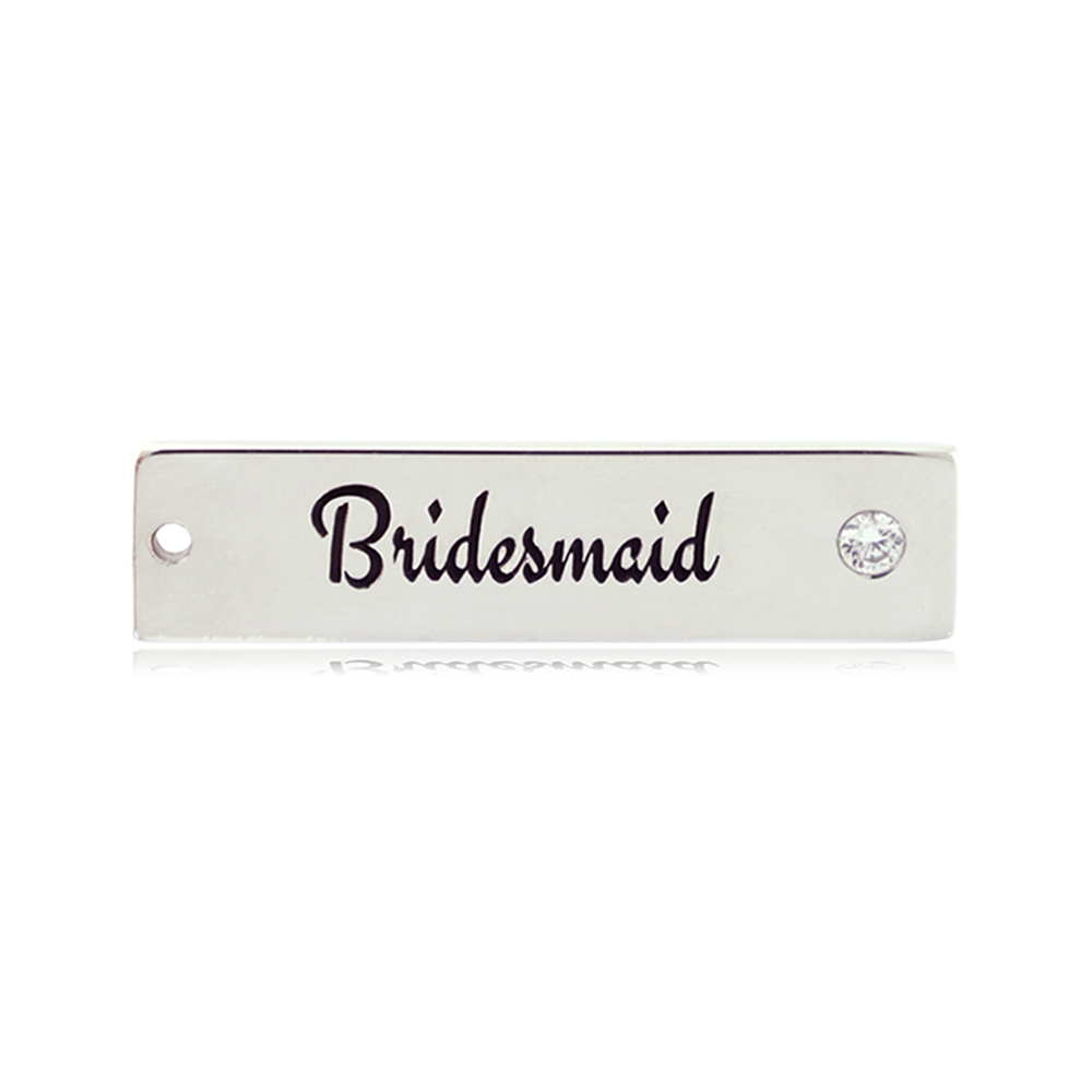 Bridal Collection: White Moonstone Bracelet with Bridesmaid Sterling Silver Charm Bar