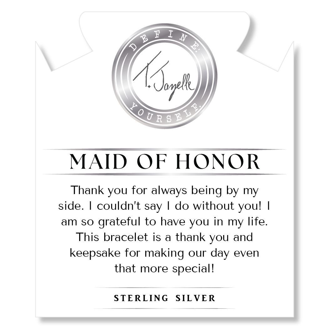 Bridal Collection: White Moonstone Stone Bracelet with Maid of Honor Sterling Silver Charm Bar