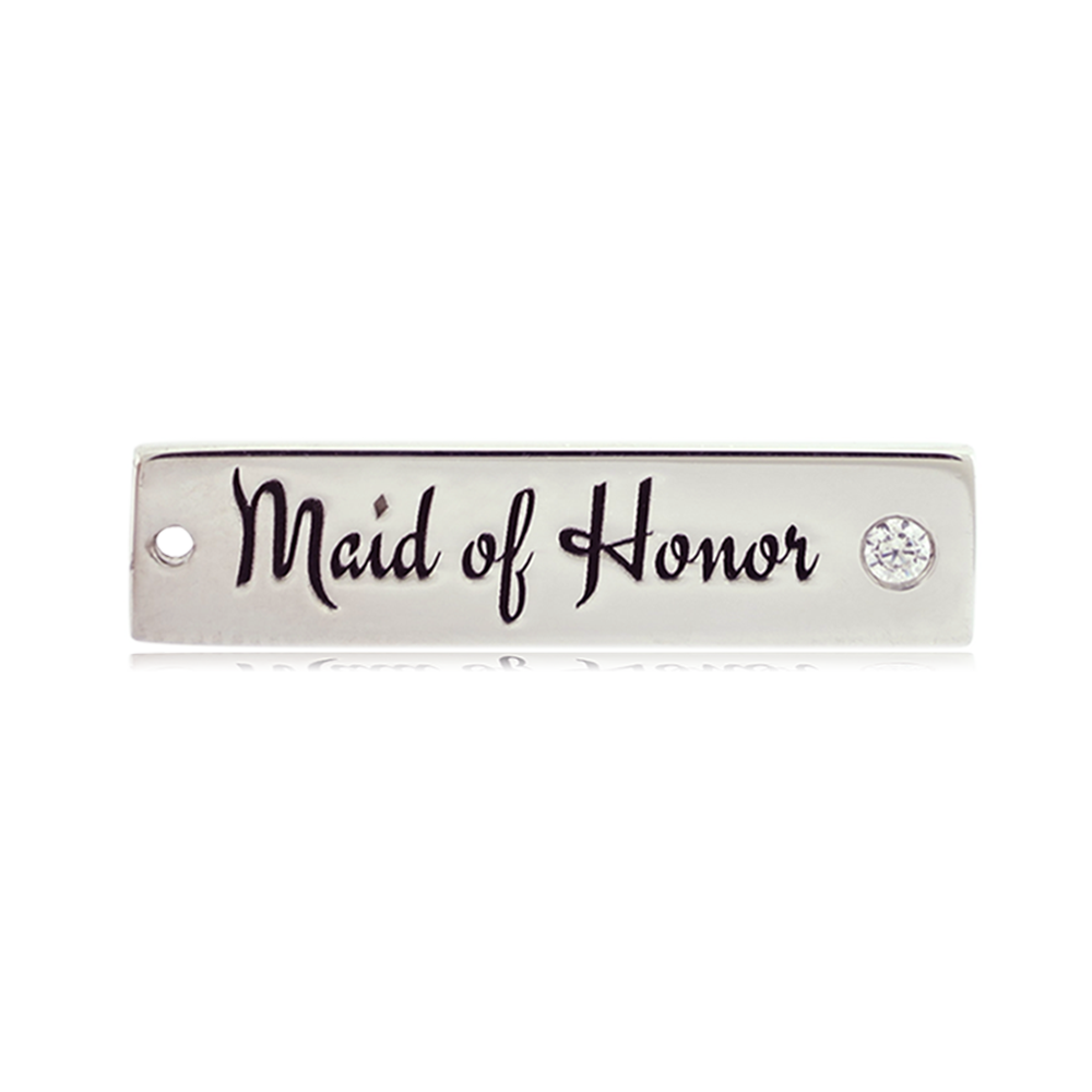 Bridal Collection: White Moonstone Stone Bracelet with Maid of Honor Sterling Silver Charm Bar