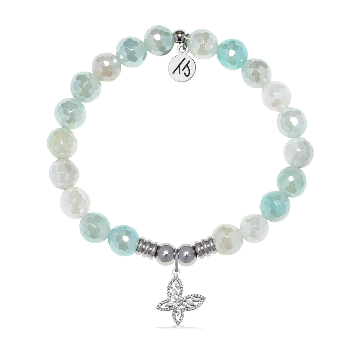 Butterfly CZ Charm with Aqua Agate Gemstone Bracelet