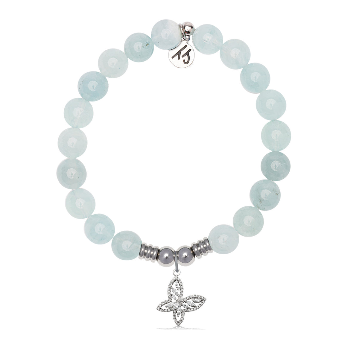 Butterfly CZ Charm with Blue Aquamarine Jade Gemstone Bracelet